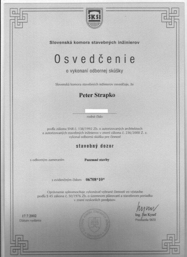 Osvedčenie pre stavebný dozor